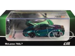 McLaren 765LT Green Carbon Metallic with Black Top and Extra Wheels 1/64 Diecast Model Car by CM Model