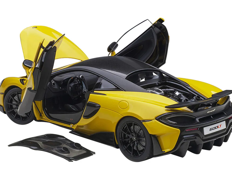 McLaren 600LT Sicilian Yellow and Carbon 1/18 Model Car Autoart 76082