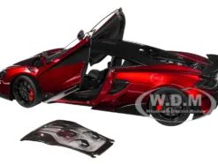 McLaren 600LT Vermillion Red and Carbon 1/18 Model Car Autoart 76085