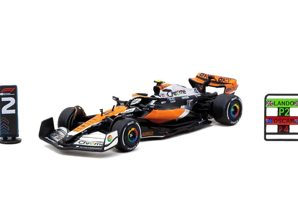 McLaren MCL60 #4 Lando Norris 2nd Place Formula One F1 "British GP" (2023) with Pitboards "Global64" Series 1/64 Diecast Model Car by Tarmac Works