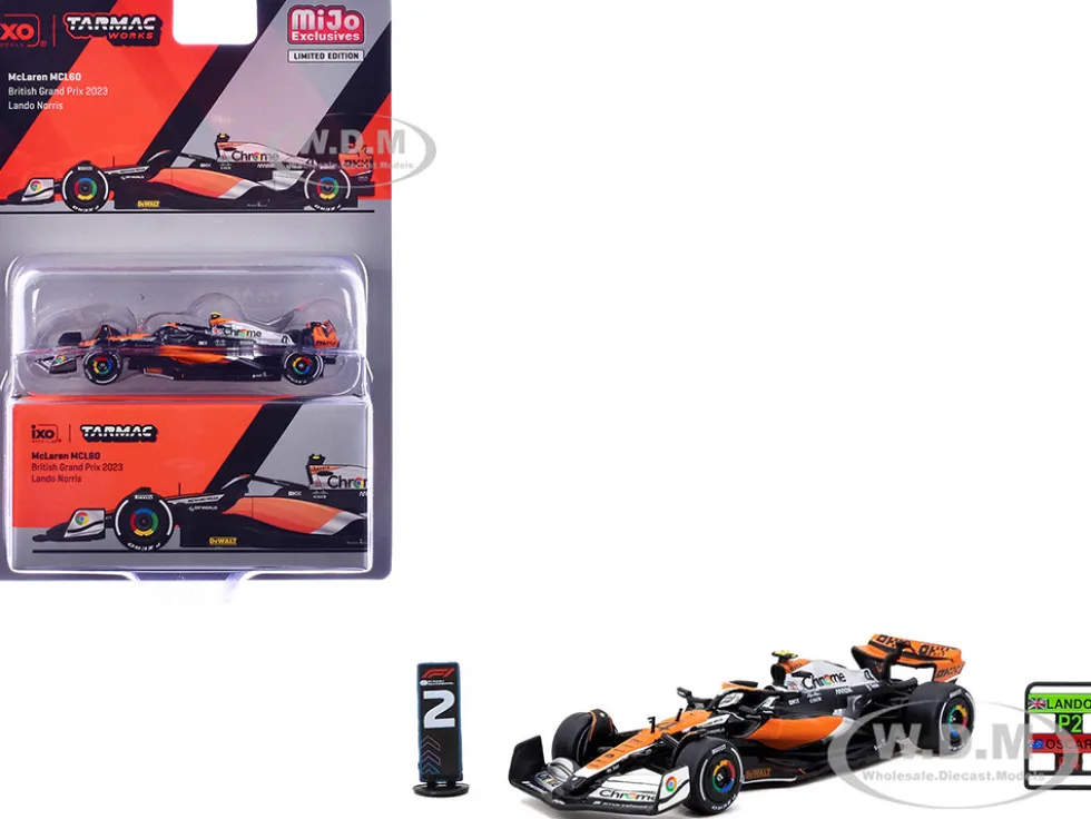 McLaren MCL60 #4 Lando Norris 2nd Place Formula One F1 "British GP" (2023) with Pitboards "Global64" Series 1/64 Diecast Model Car by Tarmac Works