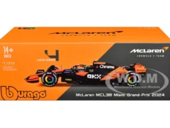 McLaren MCL38 #4 Lando Norris "OKX" Winner Formula One F1 "Miami GP" (2024) with Display Case 1/24 Diecast Model Car by Bburago