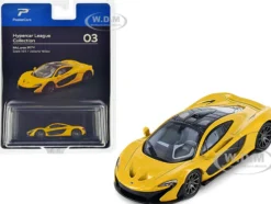 McLaren P1 Volcano Yellow Metallic with Black Top Hypercar League Collection 1/64 Diecast Model Car PosterCars H03B