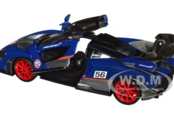 McLaren Senna #56 Dark Blue and Silver with Orange Stripes Gulf Oil Gulf Die Cast Collection 1/24 Diecast Model Car Motormax 79668GULF