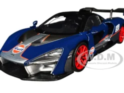 McLaren Senna #56 Dark Blue and Silver with Orange Stripes Gulf Oil Gulf Die Cast Collection 1/24 Diecast Model Car Motormax 79668GULF