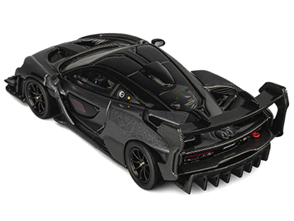McLaren Senna GTR Dark Gray Metallic with Carbon Hood and Black Top 1/64 Diecast Model Car by CM Model