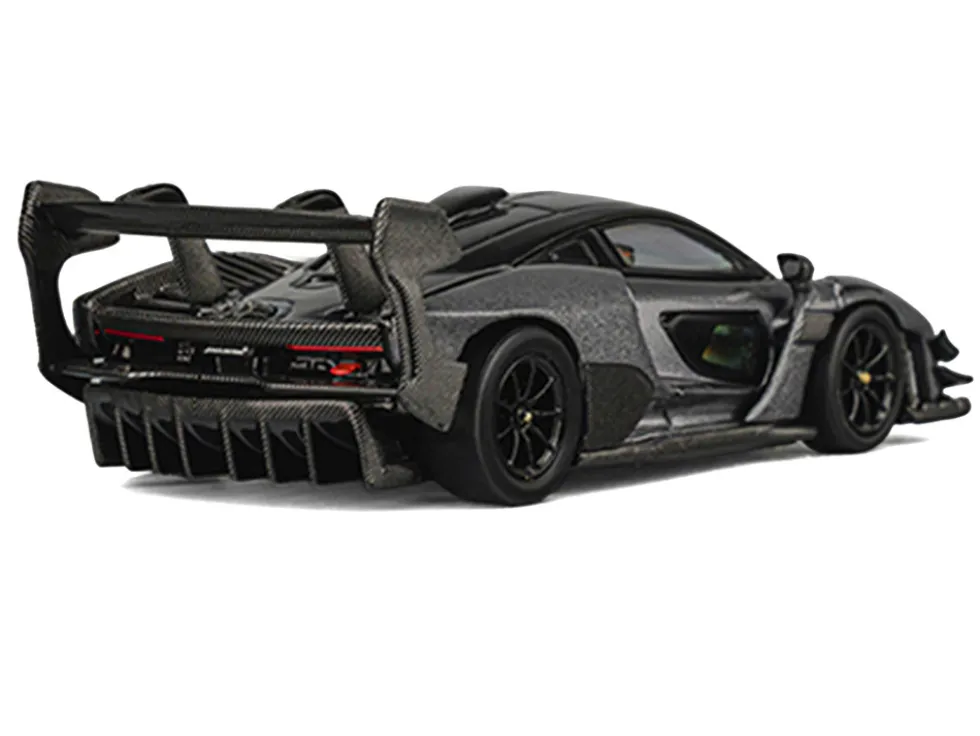 McLaren Senna GTR Dark Gray Metallic with Carbon Hood and Black Top 1/64 Diecast Model Car by CM Model