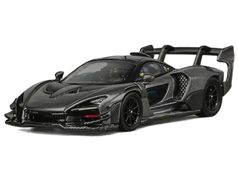 McLaren Senna GTR Dark Gray Metallic with Carbon Hood and Black Top 1/64 Diecast Model Car by CM Model