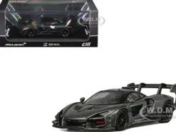 McLaren Senna GTR Dark Gray Metallic with Carbon Hood and Black Top 1/64 Diecast Model Car by CM Model