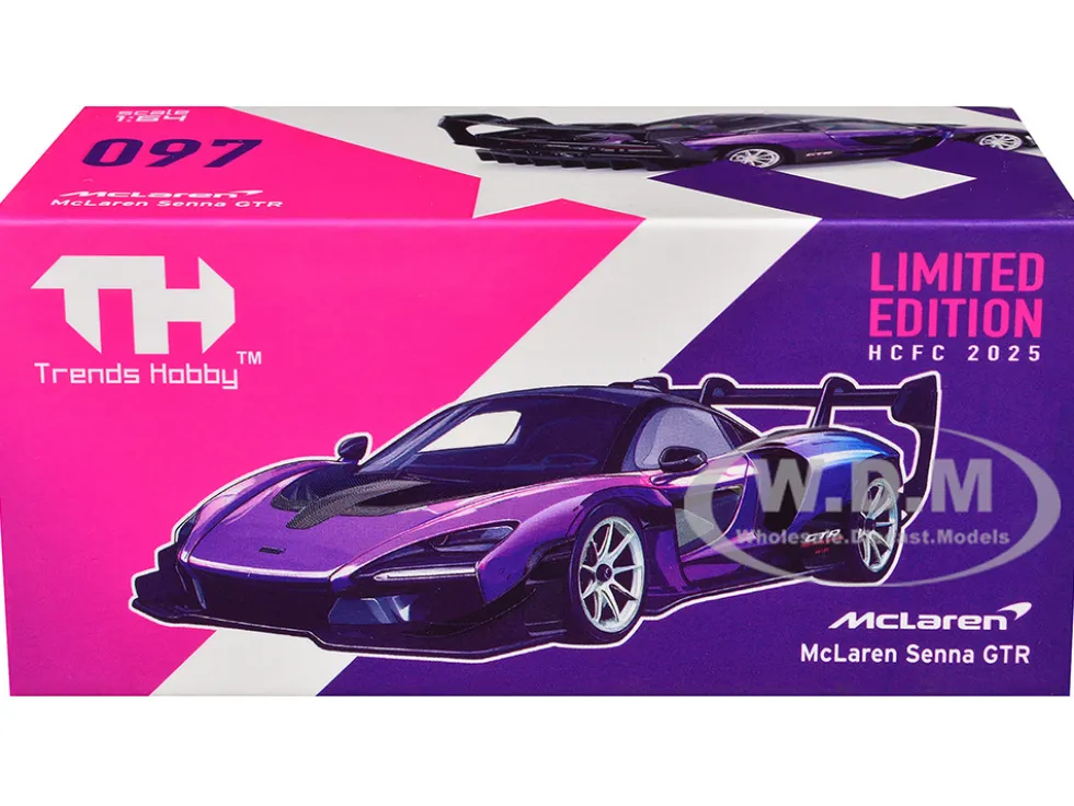 McLaren Senna GTR Midnight Purple Metallic with Black Top "HCFC 2025 Limited Edition" 1/64 Diecast Model Car by Trends Hobby