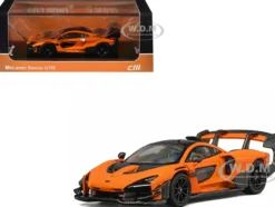 McLaren Senna GTR Orange Metallic with Carbon Hood and Black Top 1/64 Diecast Model Car by CM Model