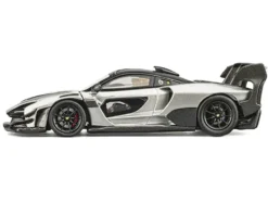 McLaren Senna GTR Silver Gray Metallic with Carbon Hood and Black Top 1/64 Diecast Model Car by CM Model