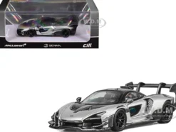 McLaren Senna GTR Silver Gray Metallic with Carbon Hood and Black Top 1/64 Diecast Model Car by CM Model
