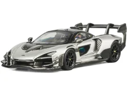 McLaren Senna GTR Silver Gray Metallic with Carbon Hood and Black Top 1/64 Diecast Model Car by CM Model