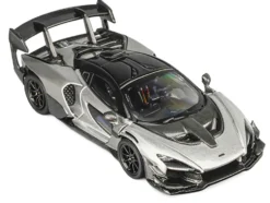McLaren Senna GTR Silver Gray Metallic with Carbon Hood and Black Top 1/64 Diecast Model Car by CM Model
