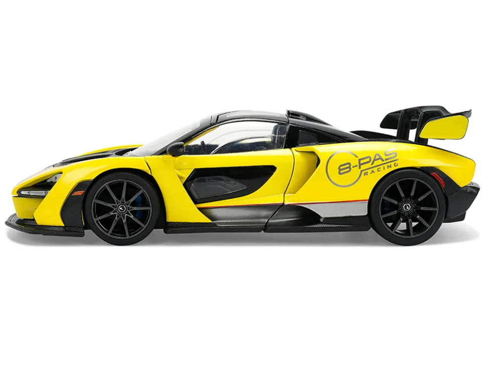 McLaren Senna "8-PAS Racing" Yellow Metallic with Black Top "Hyper-Spec" Series 1/24 Diecast Model Car by Jada