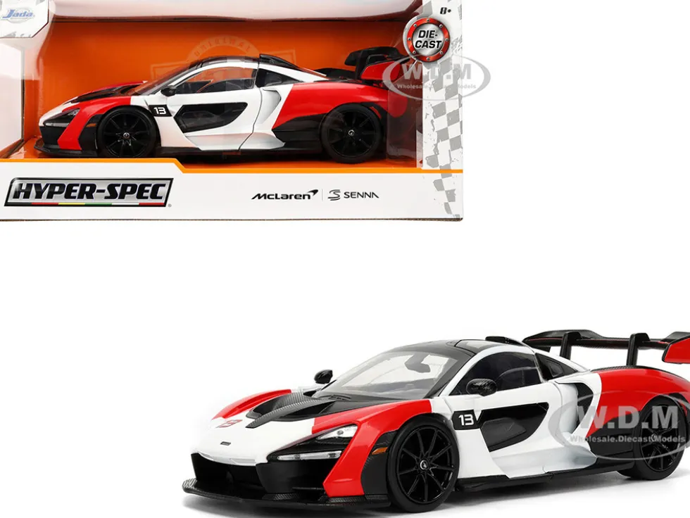 McLaren Senna Red and White with Carbon Hood and Top "HyperSpec" Series 1/24 Diecast Model Car by Jada