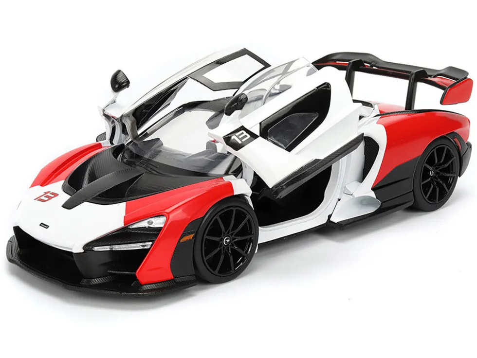 McLaren Senna Red and White with Carbon Hood and Top "HyperSpec" Series 1/24 Diecast Model Car by Jada