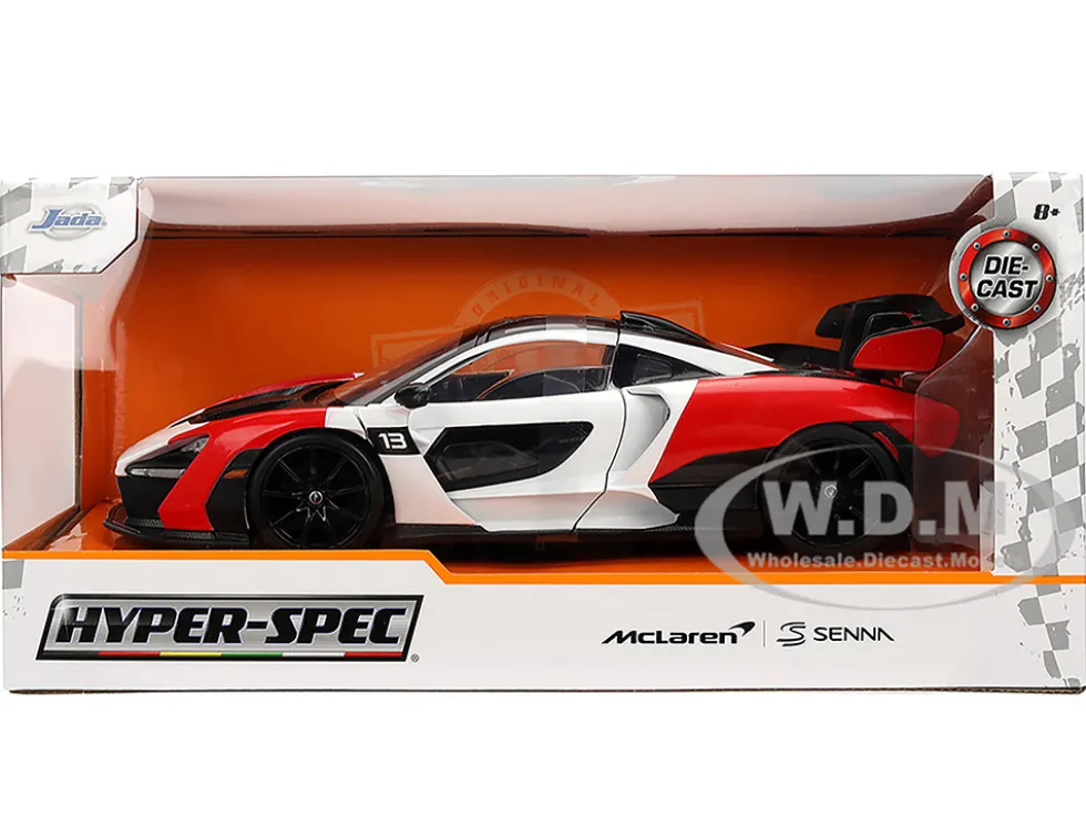 McLaren Senna Red and White with Carbon Hood and Top "HyperSpec" Series 1/24 Diecast Model Car by Jada
