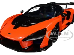 McLaren Senna Trophy Mira Orange and Black Carbon Accents 1/18 Model Car Autoart 76078
