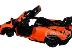 McLaren Senna Trophy Mira Orange and Black Carbon Accents 1/18 Model Car Autoart 76078