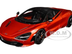 McLaren 720S Memphis Red Metallic Black Top Carbon Accents 1/18 Model Car Autoart 76072