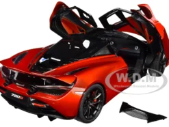 McLaren 720S Memphis Red Metallic Black Top Carbon Accents 1/18 Model Car Autoart 76072