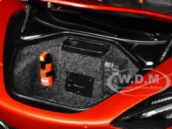 McLaren 720S Memphis Red Metallic Black Top Carbon Accents 1/18 Model Car Autoart 76072