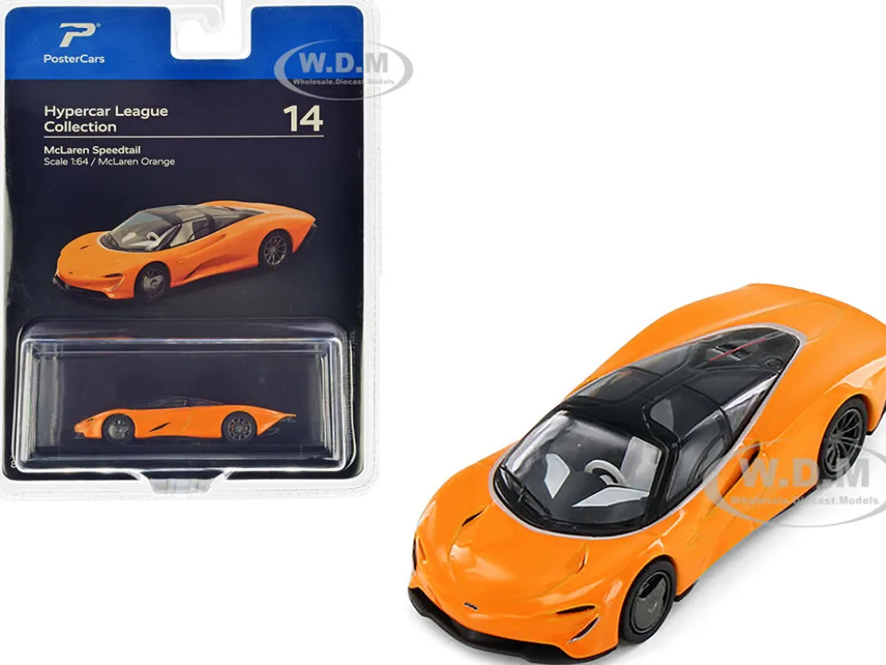 McLaren Speedtail McLaren Orange with Black Top Hypercar League Collection 1/64 Diecast Model Car PosterCars H14B
