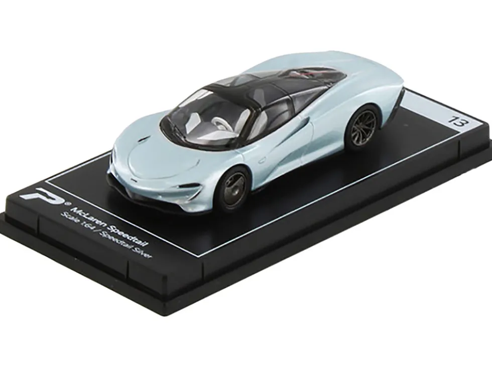 McLaren Speedtail Silver Metallic with Black Top Hypercar League Collection 1/64 Diecast Model Car PosterCars H13B