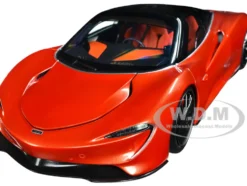 McLaren Speedtail Volcano Orange Metallic with Black Top and Suitcase Accessories 1/18 Model Car Autoart 76088