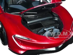 McLaren Speedtail Volcano Red Metallic with Black Top and Suitcase Accessories 1/18 Model Car Autoart 76087
