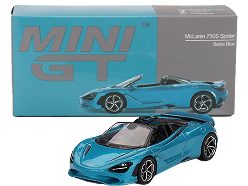 McLaren 750S Spider Belize Blue Metallic Limited Edition 1/64 Diecast Model Car by Mini GT