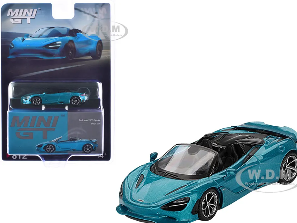 McLaren 750S Spider Belize Blue Metallic Limited Edition 1/64 Diecast Model Car by Mini GT