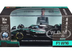 Mercedes-AMG F1 W16 E Performance #63 George Russell Formula One F1 "World Championship" (2025) with Display Case 1/43 Diecast Model Car by Bburago