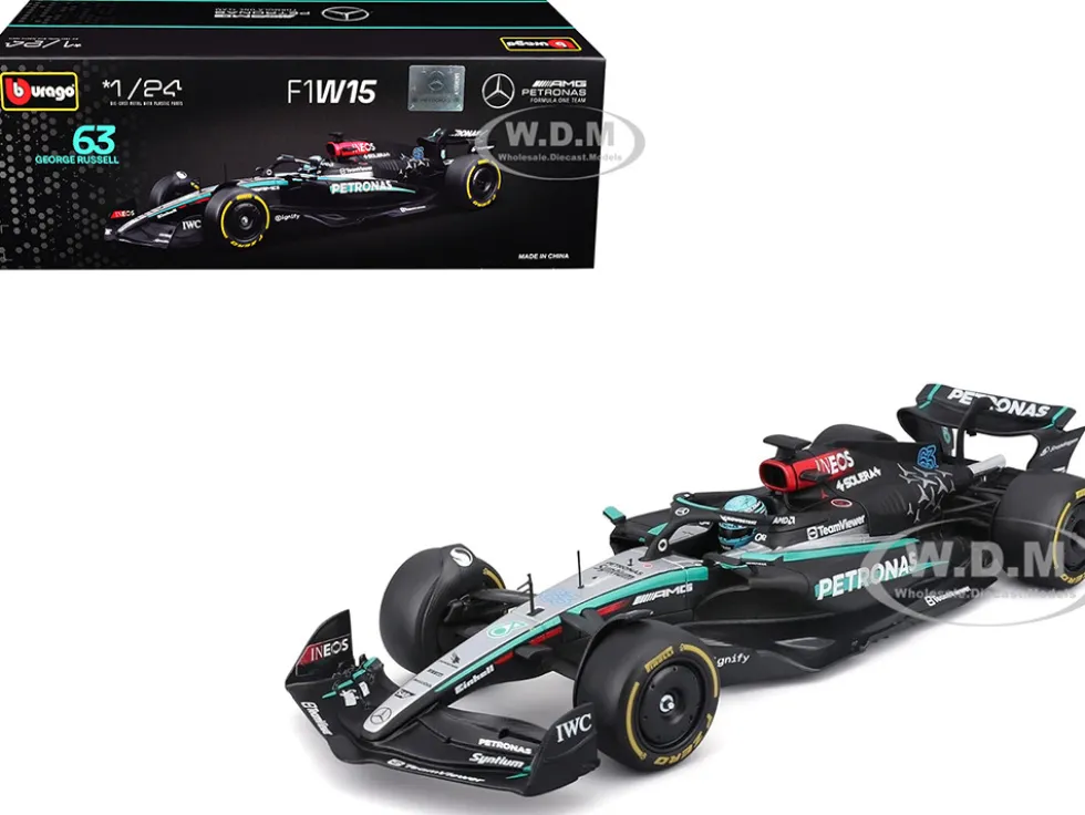 Mercedes-AMG F1 W15 E Performance #63 George Russell "Petronas" Formula One F1 "World Championship" (2024) 1/24 Diecast Model Car by Bburago