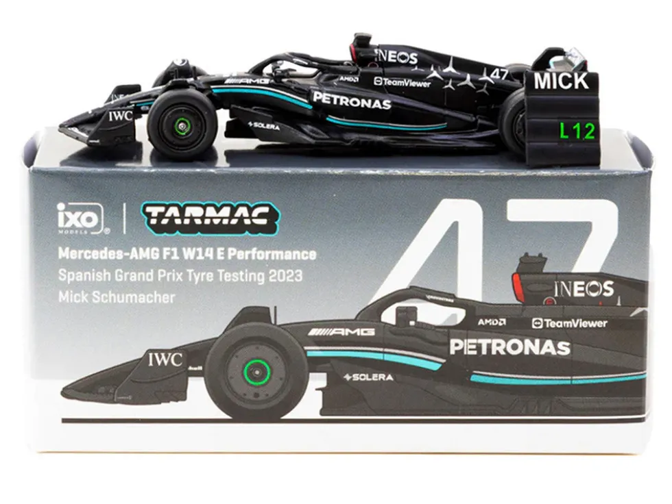 Mercedes-AMG F1 W14 E Performance #47 Mick Schumacher Formula One F1 "Spanish GP Tyre Testing" (2023) with Pit Board "Global64" Series 1/64 Diecast Model Car by Tarmac Works