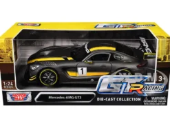 Mercedes AMG GT3 #1 Matt Gray Yellow Stripes GT Racing 1/24 Diecast Model Car Motormax 73784