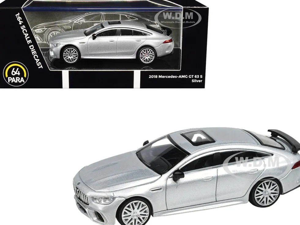 2018 Mercedes-AMG GT 63 S with Sunroof Silver Metallic 1/64 Diecast Model Car Paragon Models PA-55283