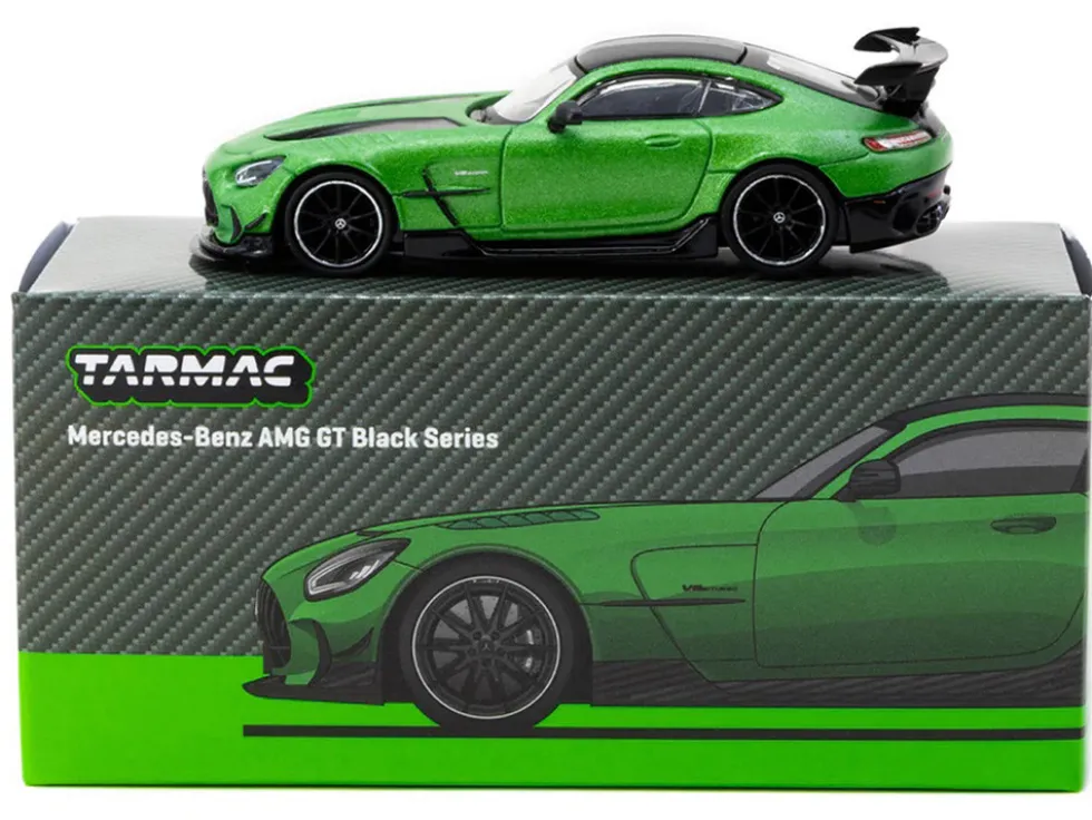 Mercedes-Benz AMG GT Black Series Green Metallic with Black Top and Hood Stripes "Global64" Series 1/64 Diecast Model by Tarmac Works