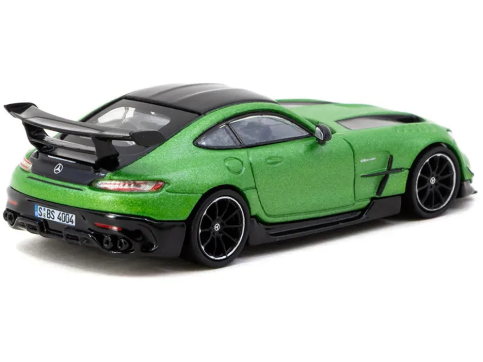 Mercedes-Benz AMG GT Black Series Green Metallic with Black Top and Hood Stripes "Global64" Series 1/64 Diecast Model by Tarmac Works