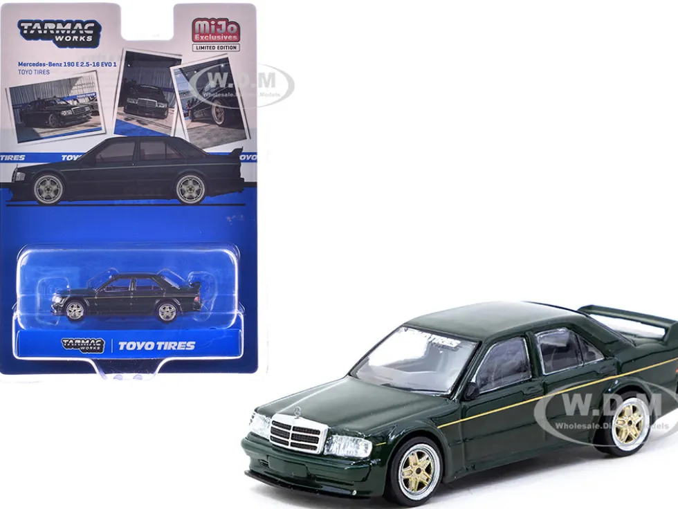 Mercedes-Benz 190 E 2.5-16 EVO 1 "Toyo Tires" Dark Green "Global64" Series 1/64 Diecast Model by Tarmac Works