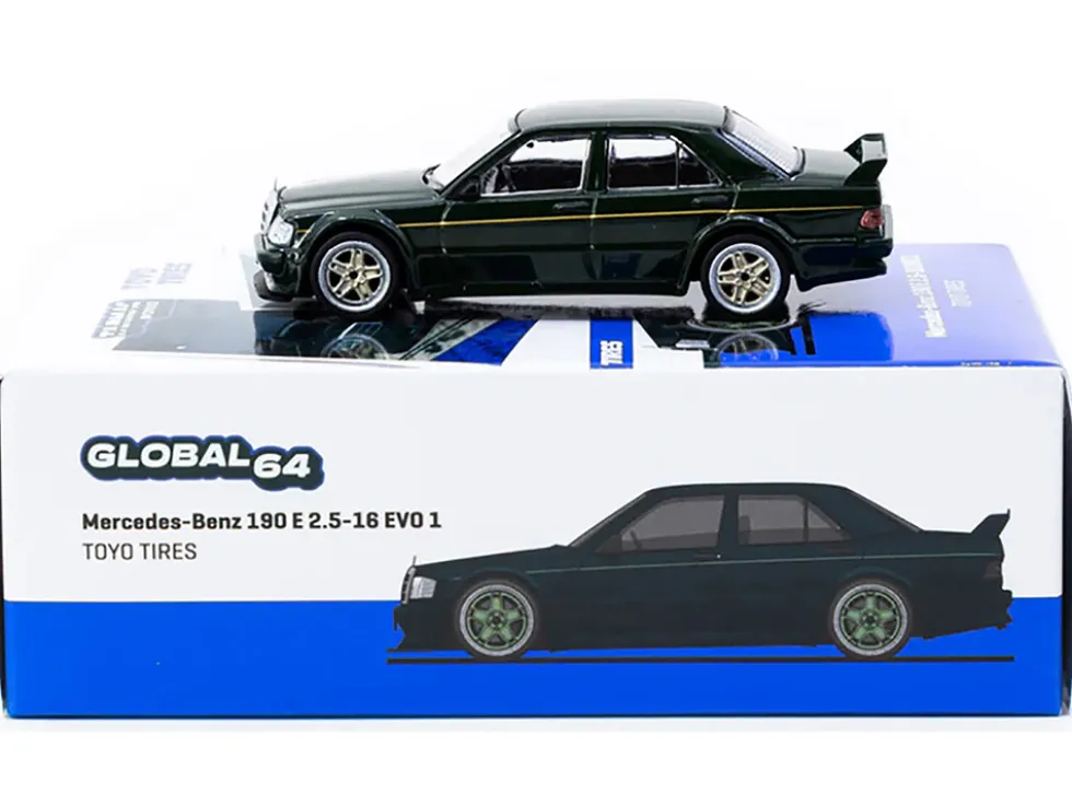 Mercedes-Benz 190 E 2.5-16 EVO 1 "Toyo Tires" Dark Green "Global64" Series 1/64 Diecast Model by Tarmac Works