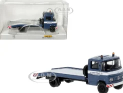 1968 Mercedes-Benz L 608 D Flatbed Truck Blue with White Stripes "Mercedes-Benz Service" 1/87 (HO) Scale Model Car by Brekina