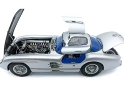 1955 Mercedes Benz 300 SLR Uhlenhaut Coupe Silver with Blue Interior 1/18 Diecast Model Car CMC M-243