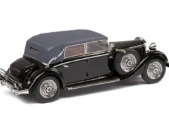 1933 37 Mercedes Benz 290 W18 Lang Cabriolet D Top Up Black with Gray Top Limited Edition to 250 pieces Worldwide 1/43 Model Car Esval Models EMEU43043D