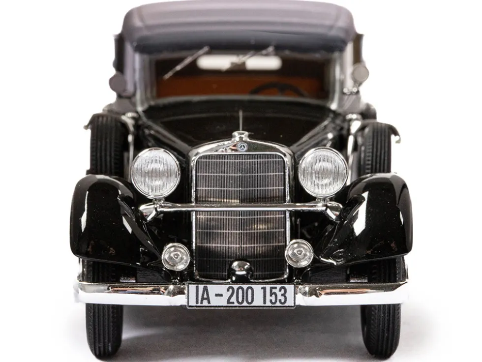 1933 37 Mercedes Benz 290 W18 Lang Cabriolet D Top Up Black with Gray Top Limited Edition to 250 pieces Worldwide 1/43 Model Car Esval Models EMEU43043D