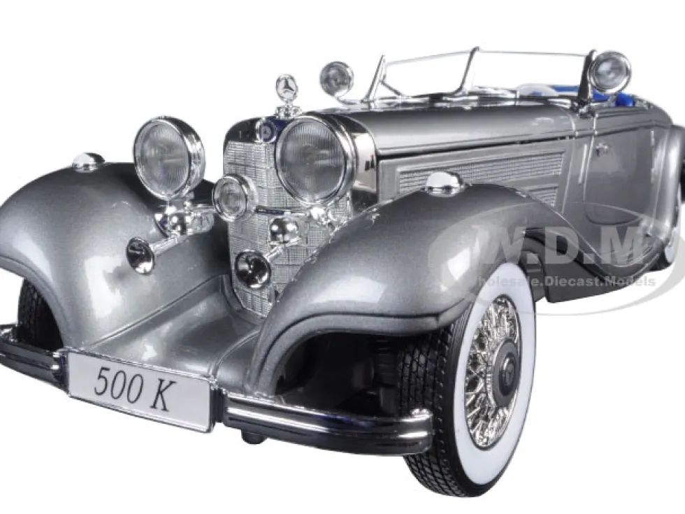 1936 Mercedes 500K Special Roadster Grey 1/18 Diecast Model Car Maisto 36862