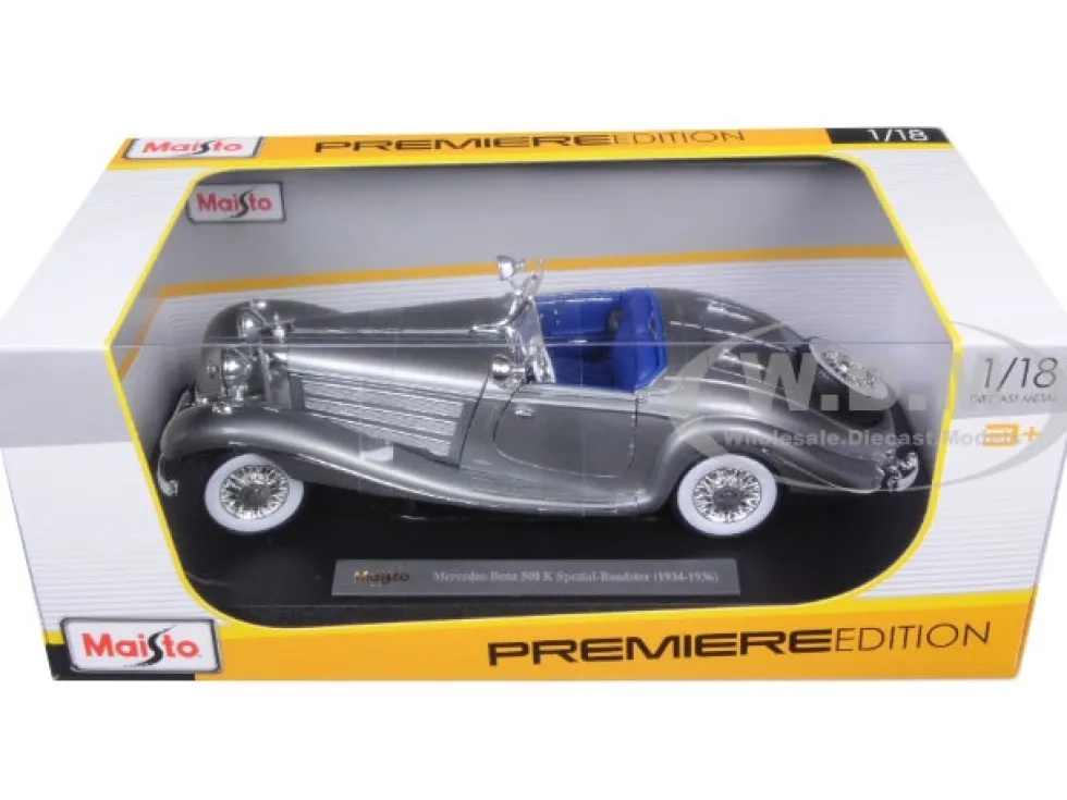 1936 Mercedes 500K Special Roadster Grey 1/18 Diecast Model Car Maisto 36862