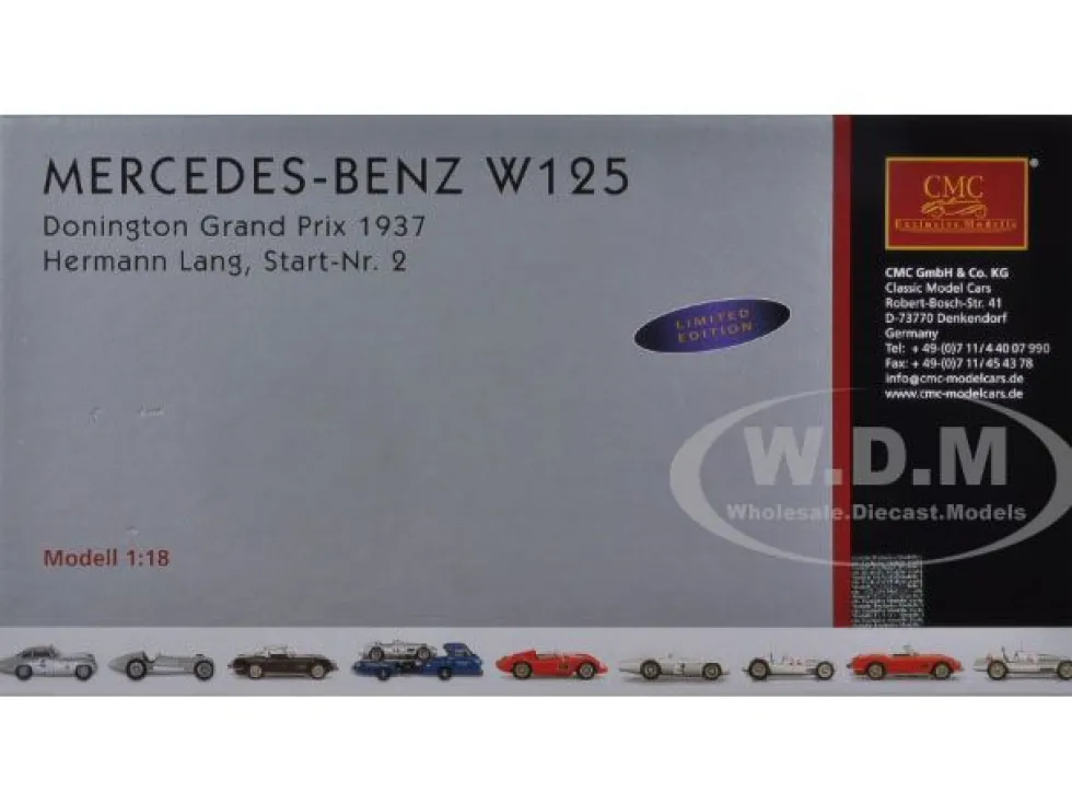Mercedes W125 #2 Hermann Lang 1937 GP Donington Limited to 1000pc Worldwide 1/18 Diecast Model Car CMC 114